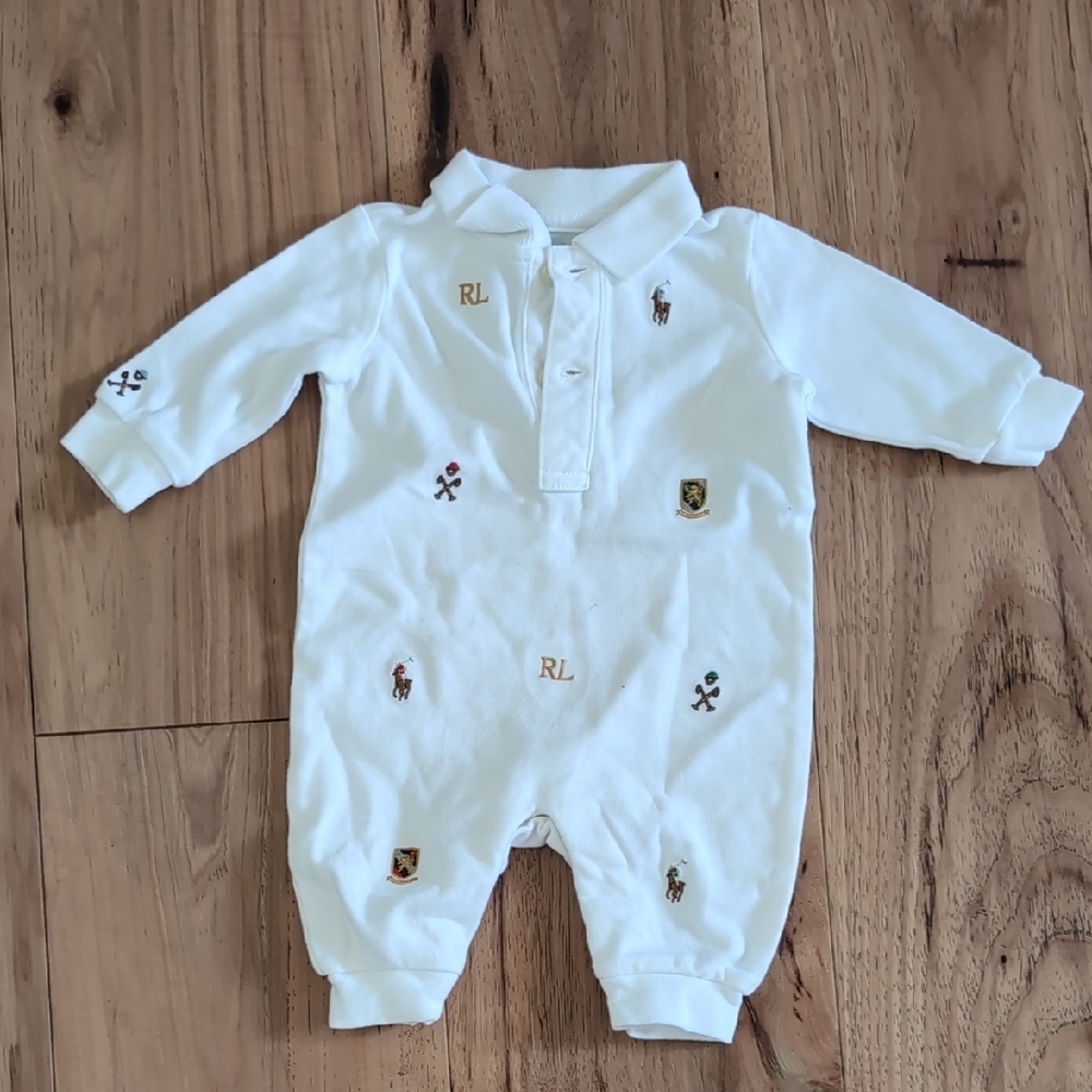 Ralph Lauren White Footies with Classic Embroidery